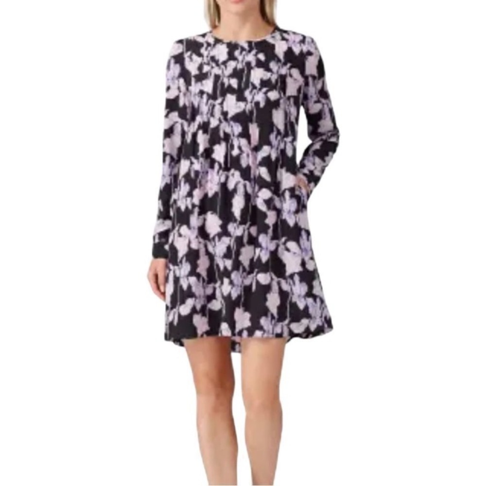 (BN32) Diane von Furstenberg Joyce Pleated Floral Dress Midnight Forest, Small